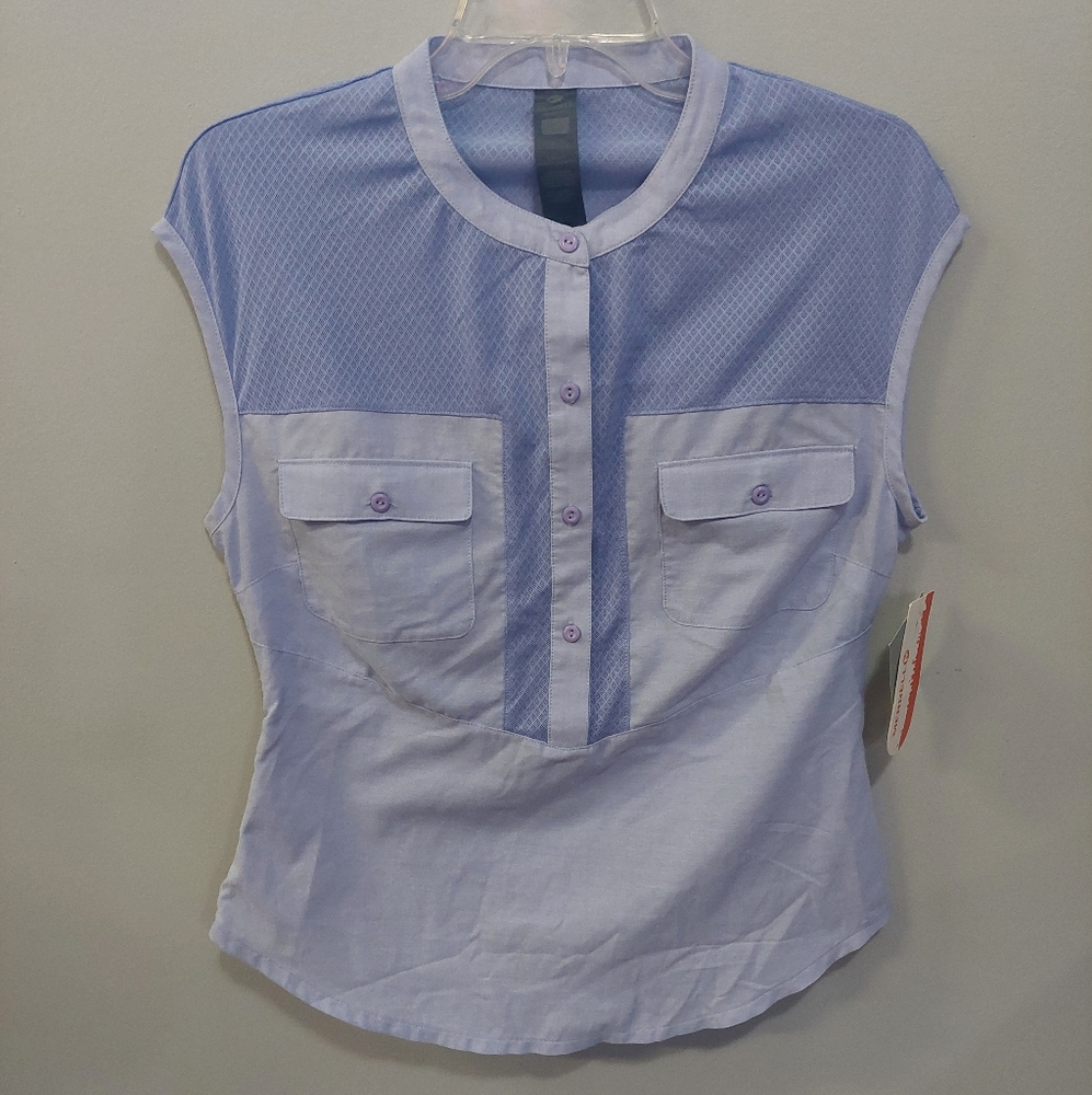NWT Merrell Blue Mauve Sleeveless Fitted Button Down Shirt Size Small